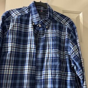 Vineyard Vines Blue and White Plaid Men's Shirt